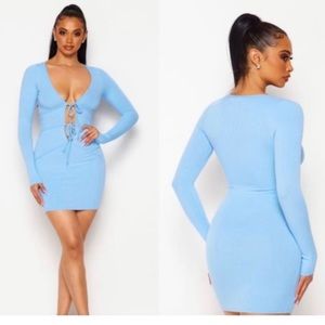 Baby blue front double tied ribbed dress